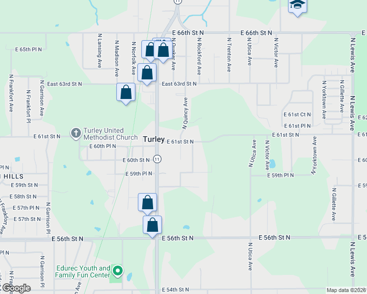 map of restaurants, bars, coffee shops, grocery stores, and more near 6029 North Quincy Avenue in Tulsa