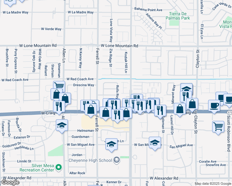 map of restaurants, bars, coffee shops, grocery stores, and more near 3102 Alfa Romero Avenue in North Las Vegas