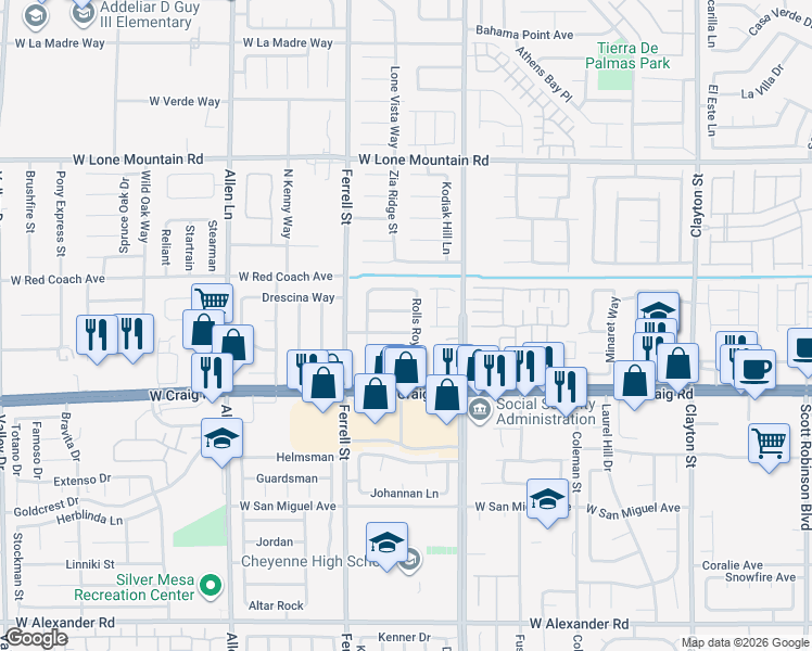 map of restaurants, bars, coffee shops, grocery stores, and more near 3102 Alfa Romero Avenue in North Las Vegas