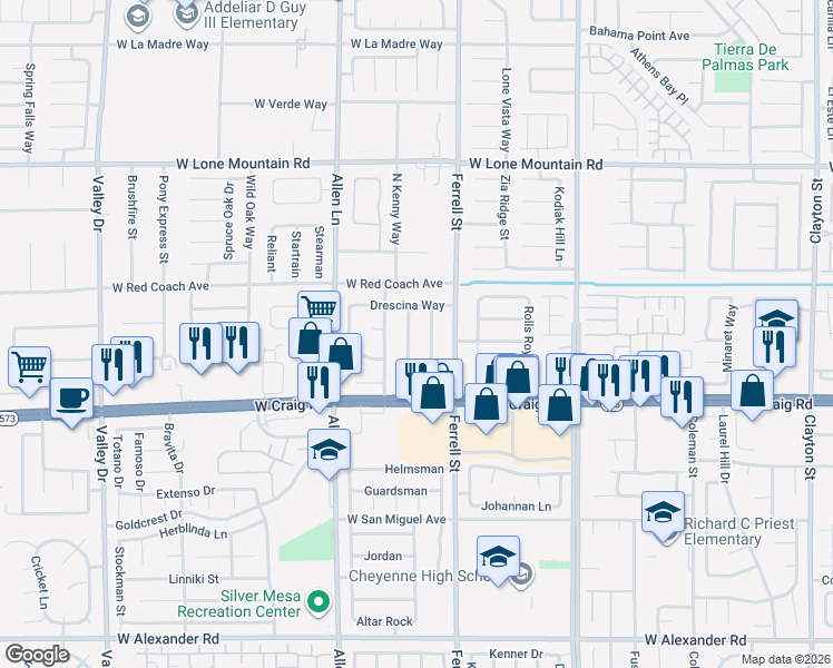 map of restaurants, bars, coffee shops, grocery stores, and more near 4506 Norma Jean Lane in North Las Vegas