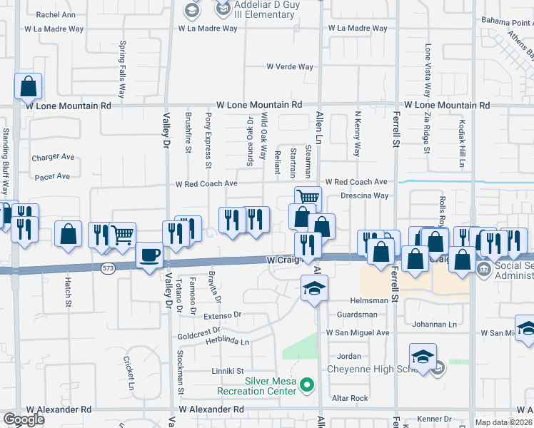 map of restaurants, bars, coffee shops, grocery stores, and more near 4506 Patriot Cannon Street in North Las Vegas