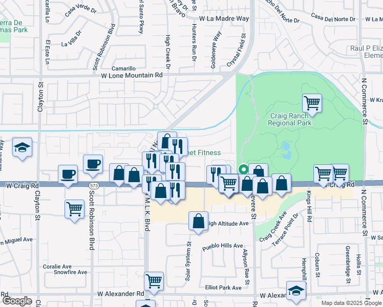 map of restaurants, bars, coffee shops, grocery stores, and more near 1180 Twincrest Avenue in North Las Vegas