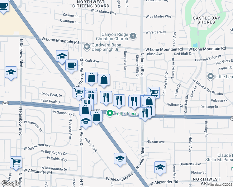 map of restaurants, bars, coffee shops, grocery stores, and more near 6208 Red Jamboree Court in Las Vegas