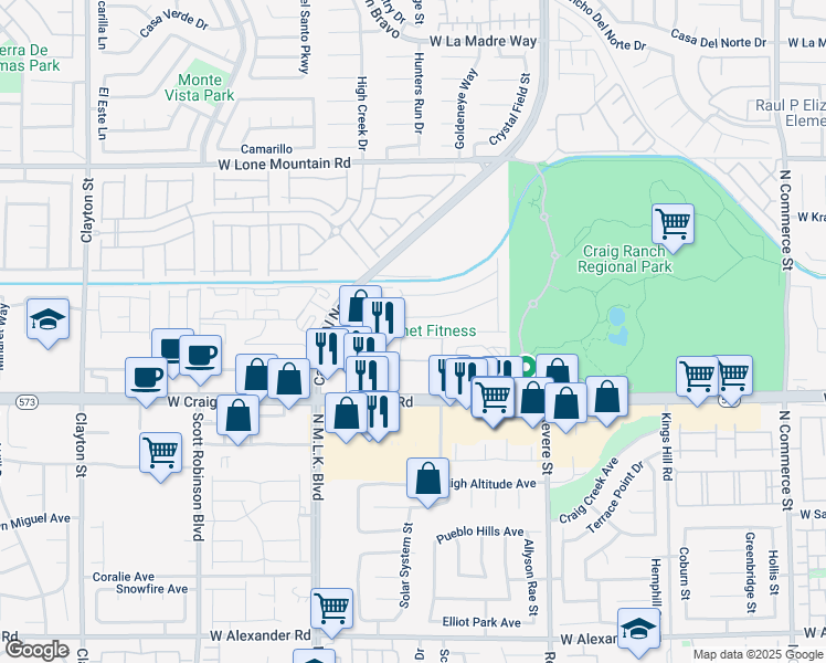 map of restaurants, bars, coffee shops, grocery stores, and more near 1180 Twincrest Avenue in North Las Vegas