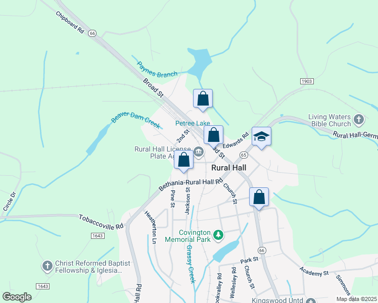 map of restaurants, bars, coffee shops, grocery stores, and more near 7925 Glade St in Rural Hall