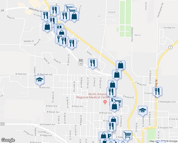 map of restaurants, bars, coffee shops, grocery stores, and more near 1207 Cherry Lane in Harrison