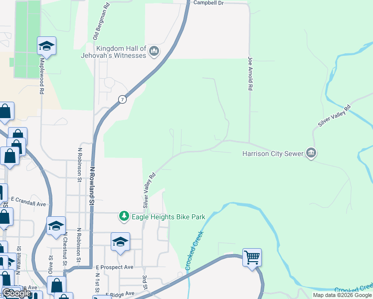 map of restaurants, bars, coffee shops, grocery stores, and more near 883 Silver Valley Road in Harrison