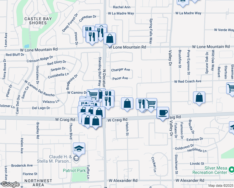map of restaurants, bars, coffee shops, grocery stores, and more near 4628 Cattleman in North Las Vegas