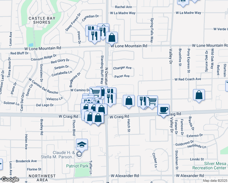 map of restaurants, bars, coffee shops, grocery stores, and more near 4628 Cattleman in North Las Vegas