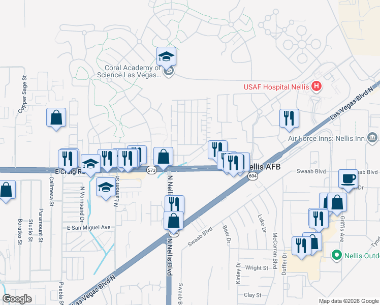 map of restaurants, bars, coffee shops, grocery stores, and more near 5178 Dubris Drive in Las Vegas