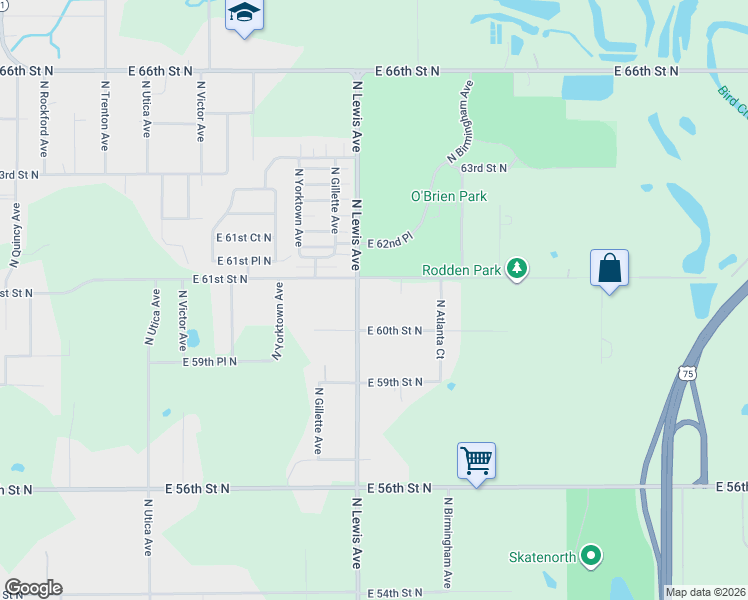 map of restaurants, bars, coffee shops, grocery stores, and more near 6033 North Lewis Avenue in Tulsa