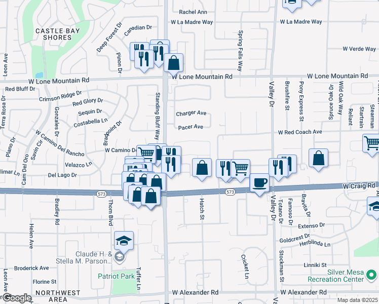 map of restaurants, bars, coffee shops, grocery stores, and more near 4620 Cattleman in North Las Vegas