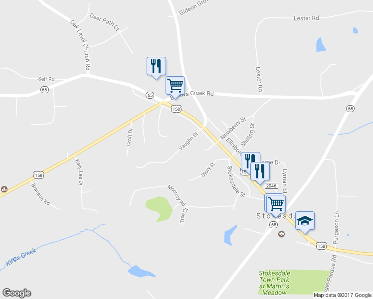 map of restaurants, bars, coffee shops, grocery stores, and more near 8513 Vaughn Street in Stokesdale