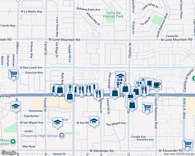 map of restaurants, bars, coffee shops, grocery stores, and more near 4529 Roaming Vines Street in North Las Vegas