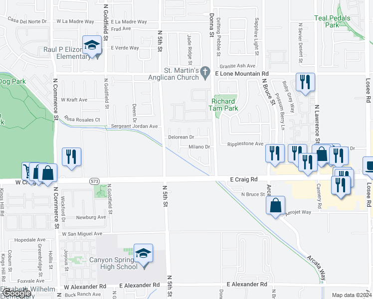 map of restaurants, bars, coffee shops, grocery stores, and more near 701 Gullwing Lane in North Las Vegas