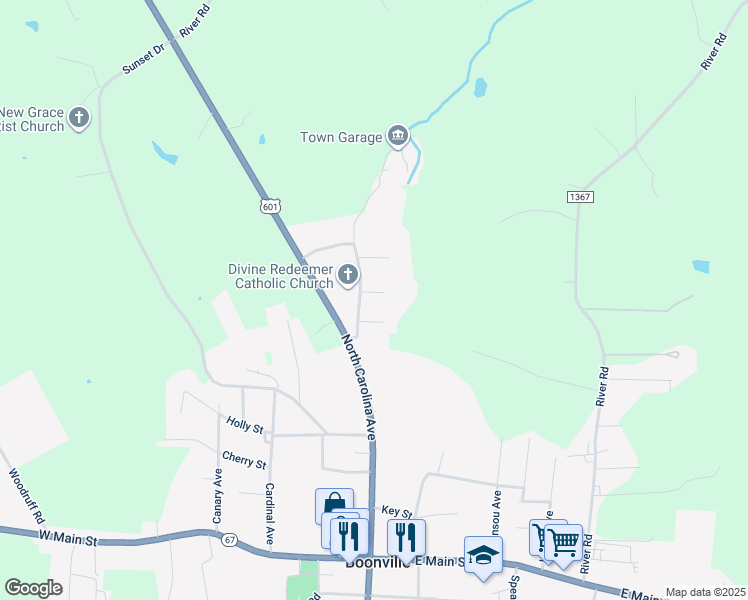 map of restaurants, bars, coffee shops, grocery stores, and more near 108 Robin Street in Boonville