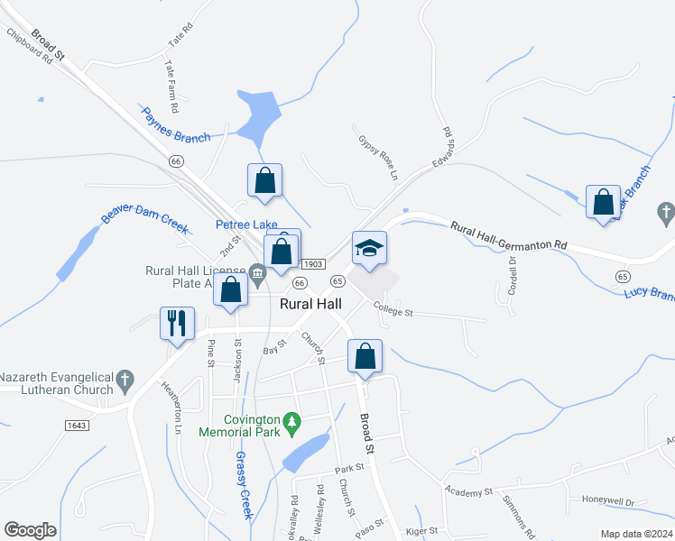map of restaurants, bars, coffee shops, grocery stores, and more near 200 Rural Hall-Germanton Road in Rural Hall