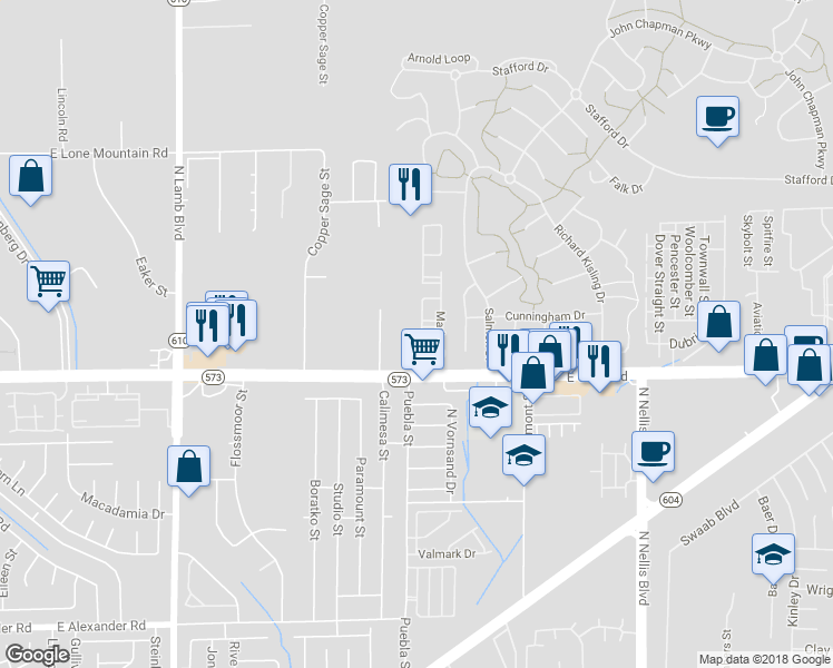 map of restaurants, bars, coffee shops, grocery stores, and more near 4730 East Craig Road in Las Vegas