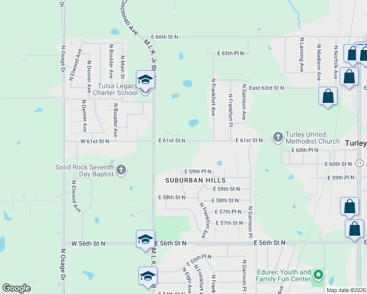 map of restaurants, bars, coffee shops, grocery stores, and more near 316 East 61st Street North in Tulsa
