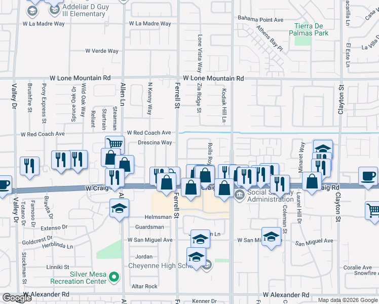 map of restaurants, bars, coffee shops, grocery stores, and more near 3135 Jane Austin Avenue in North Las Vegas