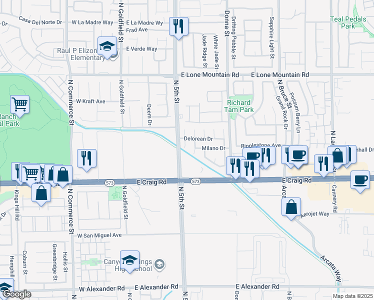 map of restaurants, bars, coffee shops, grocery stores, and more near 4510 Old Canyon Court in North Las Vegas