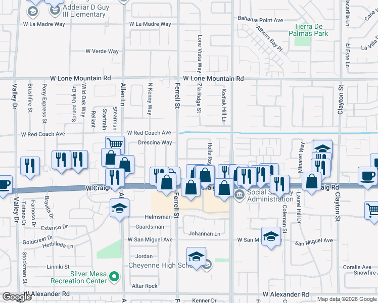 map of restaurants, bars, coffee shops, grocery stores, and more near 3135 Jane Austin Avenue in North Las Vegas