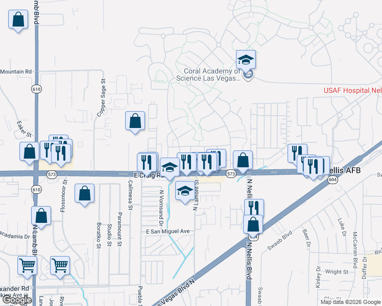 map of restaurants, bars, coffee shops, grocery stores, and more near 1-99 Rutte St in Las Vegas