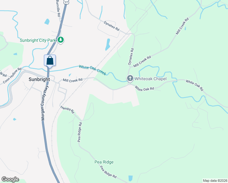 map of restaurants, bars, coffee shops, grocery stores, and more near 414 Mill Creek Road in Sunbright