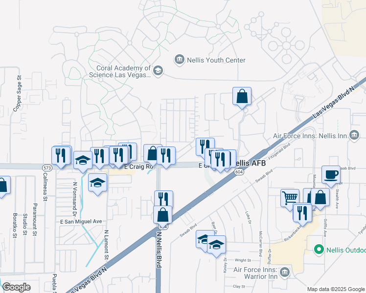 map of restaurants, bars, coffee shops, grocery stores, and more near 5202 Dubris Drive in Las Vegas