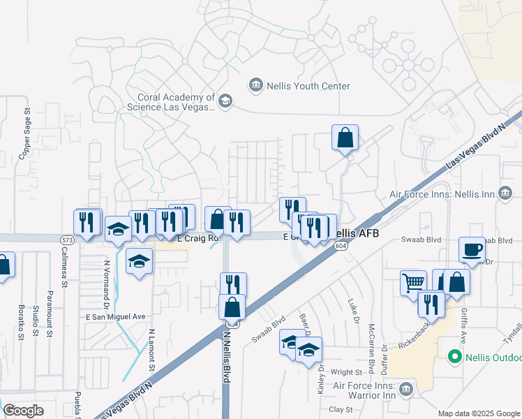 map of restaurants, bars, coffee shops, grocery stores, and more near 5202 Dubris Drive in Las Vegas