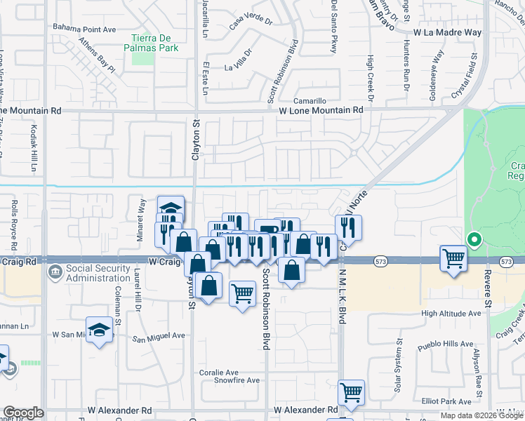map of restaurants, bars, coffee shops, grocery stores, and more near 4534 Cloudrest Peak Street in North Las Vegas