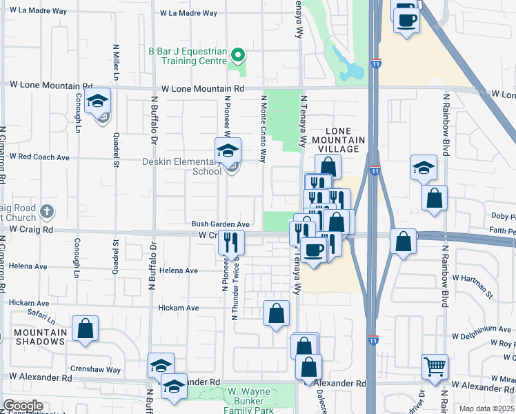 map of restaurants, bars, coffee shops, grocery stores, and more near 4416 Lilac Glen Drive in Las Vegas