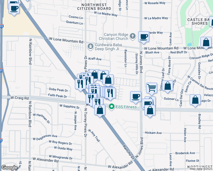 map of restaurants, bars, coffee shops, grocery stores, and more near 4460 North Rancho Drive in Las Vegas