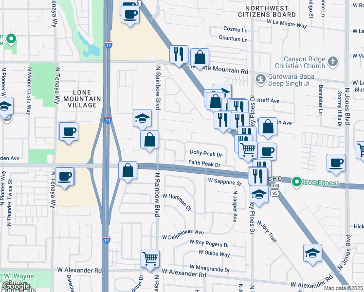 map of restaurants, bars, coffee shops, grocery stores, and more near 4452 Midway Lane in Las Vegas