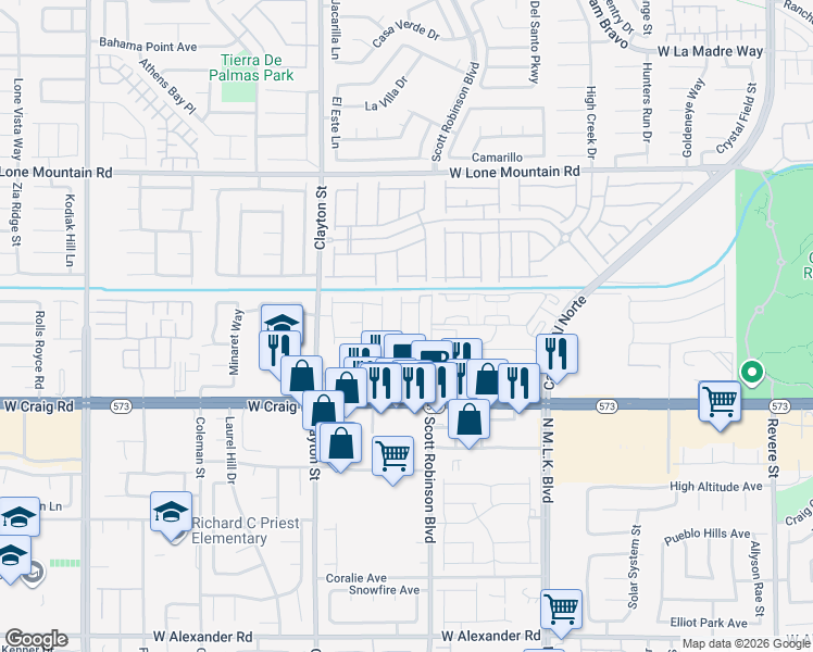 map of restaurants, bars, coffee shops, grocery stores, and more near 1800-1864 West Craig Road in North Las Vegas