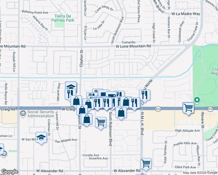 map of restaurants, bars, coffee shops, grocery stores, and more near 4534 Cloudrest Peak Street in North Las Vegas
