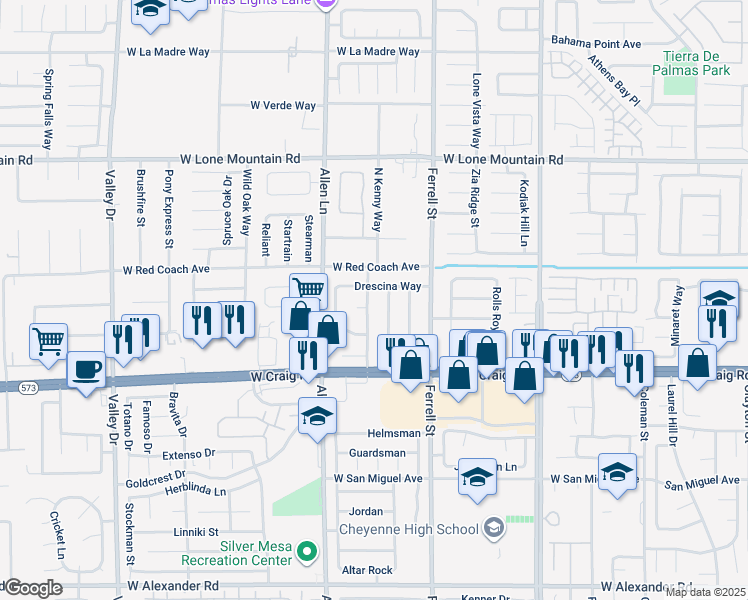 map of restaurants, bars, coffee shops, grocery stores, and more near 4516 Ryder Lane in North Las Vegas