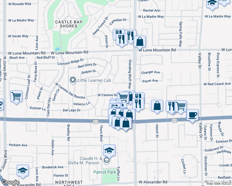map of restaurants, bars, coffee shops, grocery stores, and more near 5004 West Camino Del Rancho in Las Vegas