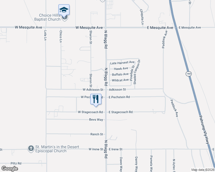 map of restaurants, bars, coffee shops, grocery stores, and more near 25 Pioneer Range Avenue in Pahrump