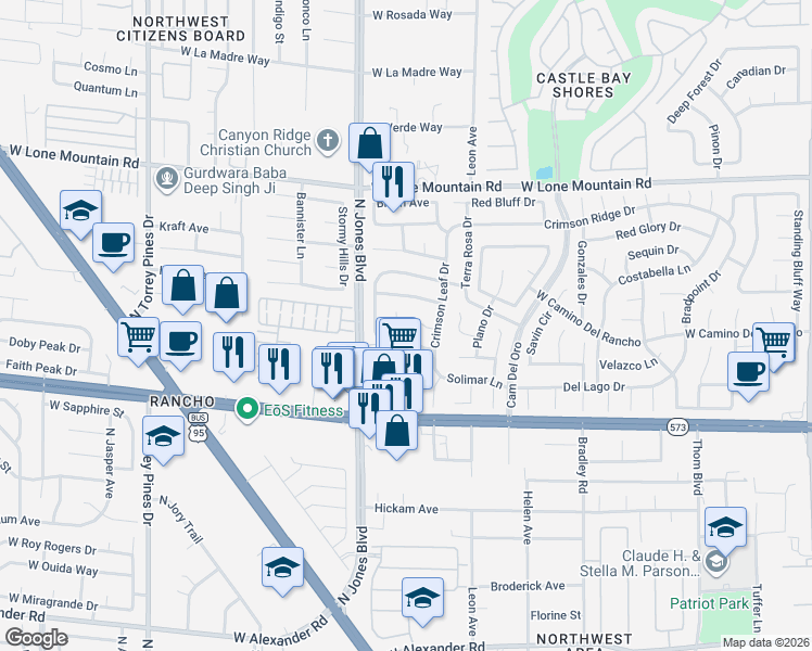 map of restaurants, bars, coffee shops, grocery stores, and more near 5901 Alimar Drive in Las Vegas