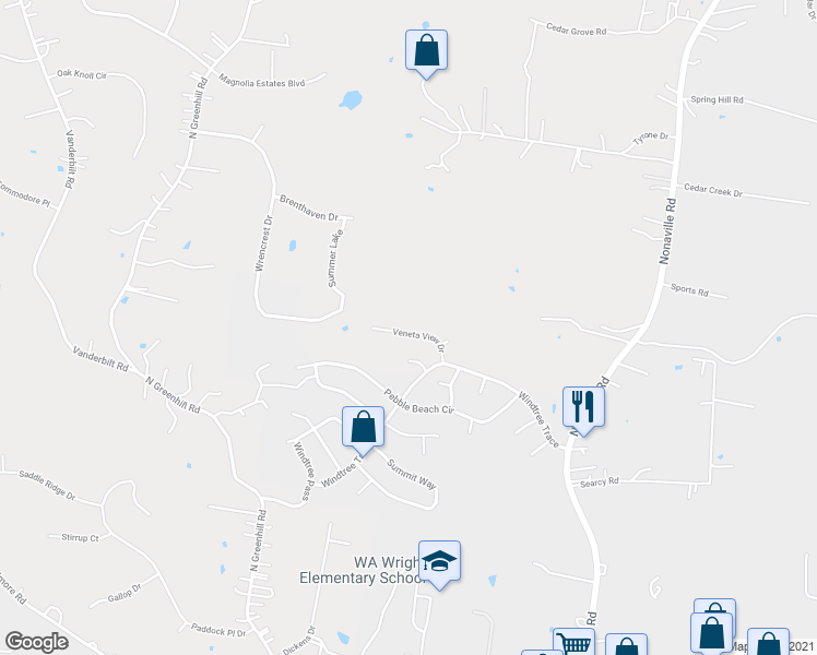 map of restaurants, bars, coffee shops, grocery stores, and more near 713 Veneta View Drive in Mt. Juliet