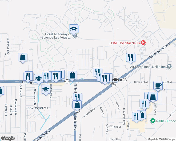 map of restaurants, bars, coffee shops, grocery stores, and more near 5178 Dubris Drive in Las Vegas