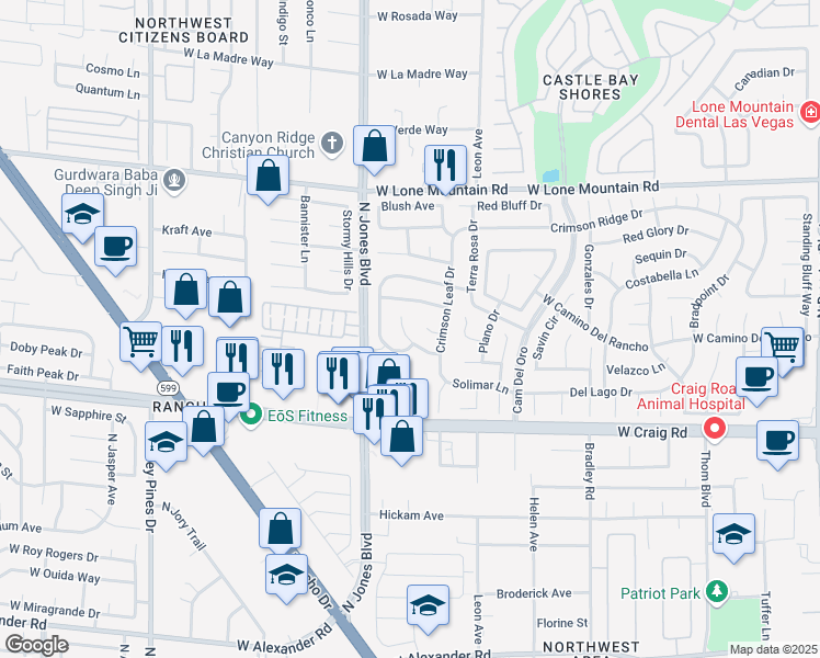 map of restaurants, bars, coffee shops, grocery stores, and more near 5901 Alimar Drive in Las Vegas