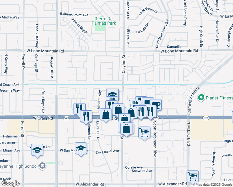map of restaurants, bars, coffee shops, grocery stores, and more near 4525 Switchback Street in North Las Vegas