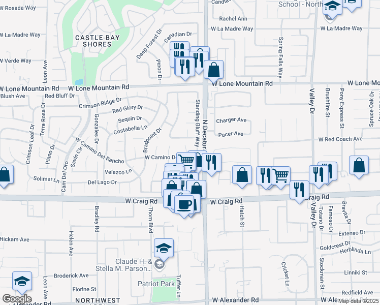 map of restaurants, bars, coffee shops, grocery stores, and more near 4536 Del Pappa Court in Las Vegas