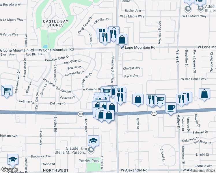 map of restaurants, bars, coffee shops, grocery stores, and more near 4536 Del Pappa Court in Las Vegas