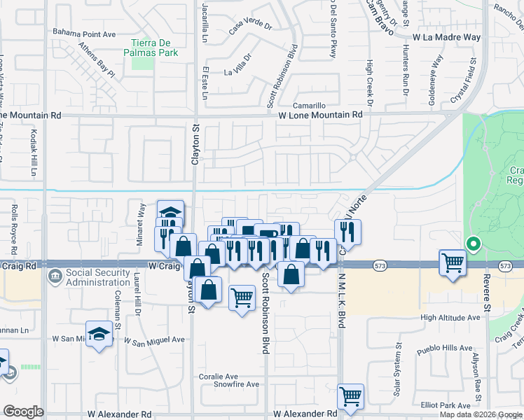 map of restaurants, bars, coffee shops, grocery stores, and more near 1800-1864 West Craig Road in North Las Vegas