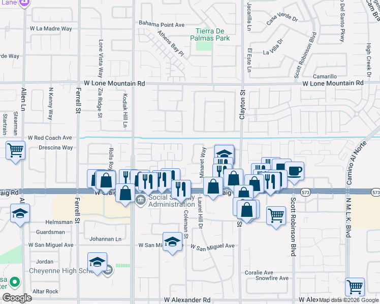 map of restaurants, bars, coffee shops, grocery stores, and more near 4529 Roaming Vines Street in North Las Vegas
