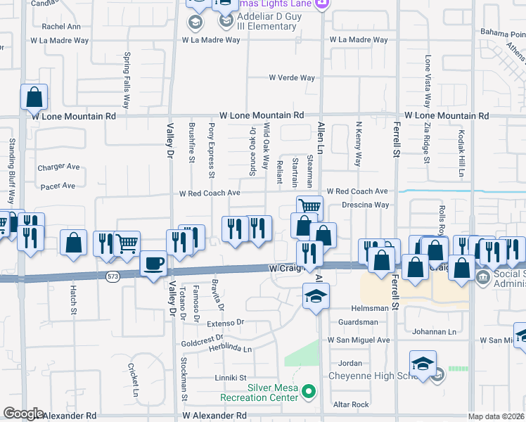 map of restaurants, bars, coffee shops, grocery stores, and more near 4506 Patriot Cannon Street in North Las Vegas