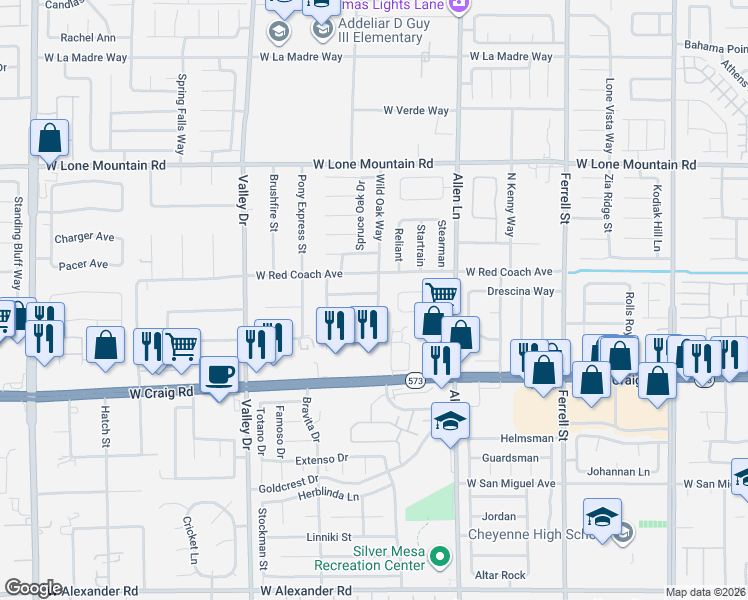 map of restaurants, bars, coffee shops, grocery stores, and more near 4506 Patriot Cannon Street in North Las Vegas